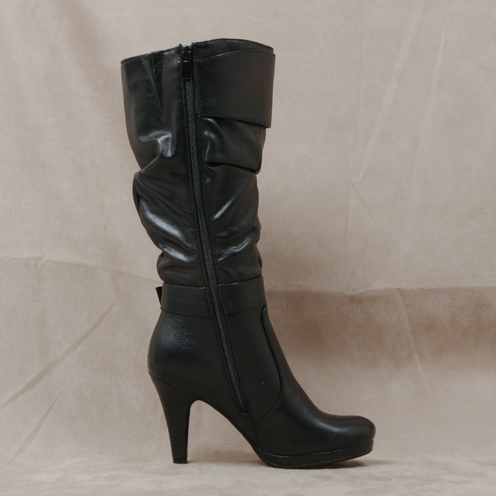 Black Slouchy High Heel Knee high boot Lotus28 - Picture 2 of 5
